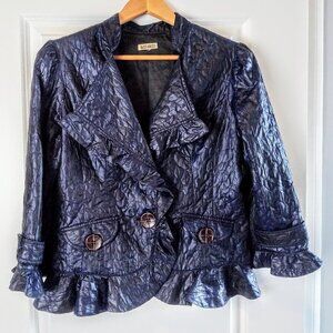 Baxis & Baxis Navy Blue Ruffle Textured Jacket